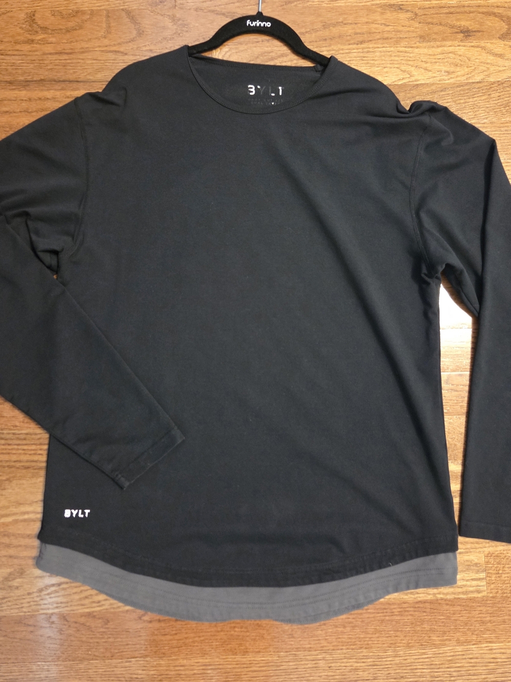 BYLT Premium Basics Drop Cut LUXL/S Shirt Men' Black And Gray Large